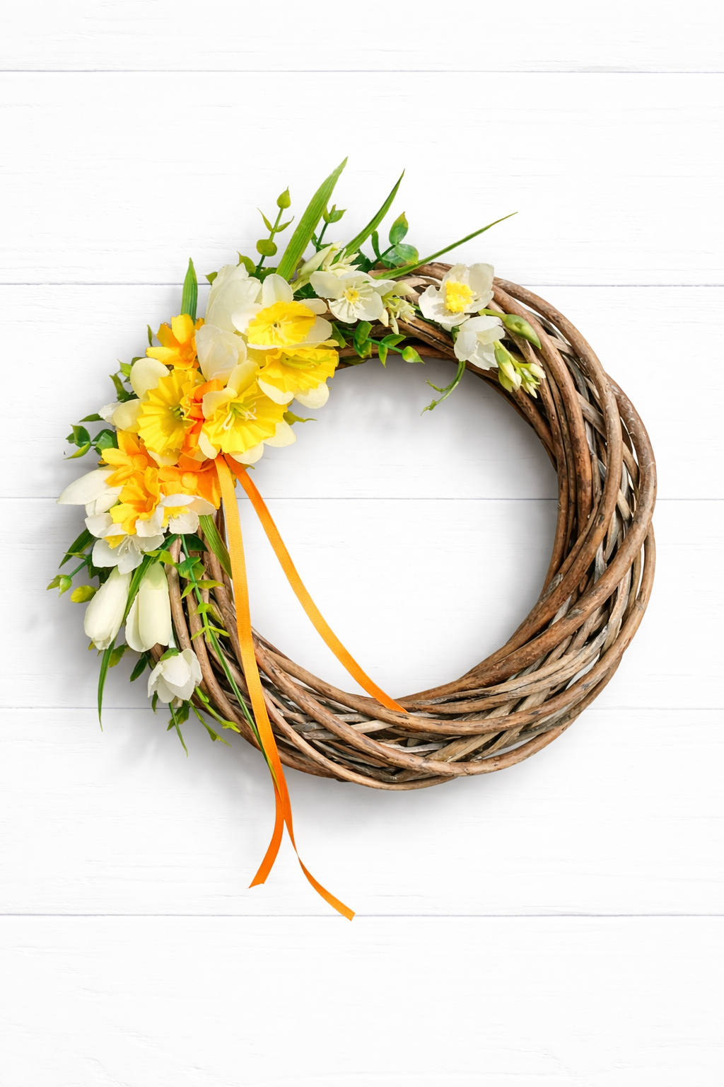 věnec na dveře narcisy